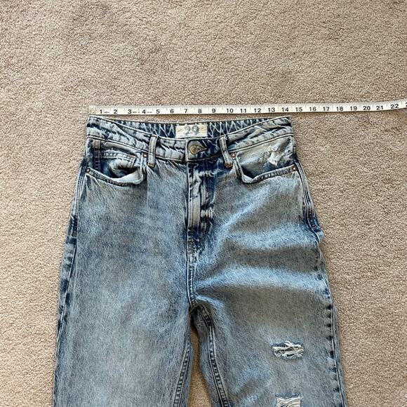 We The Free Free People Hi Rise Distress Straight Acid Wash Jeans Size 29 Rigid - Picture 8 of 10